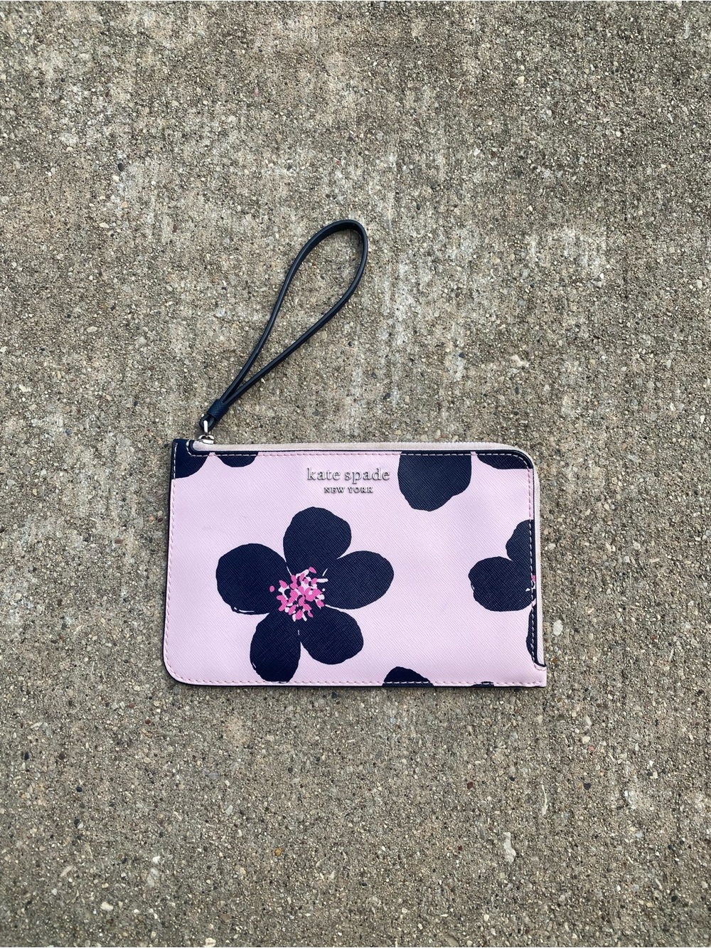 kate spade Pink Floral Wristlet with Navy Strap